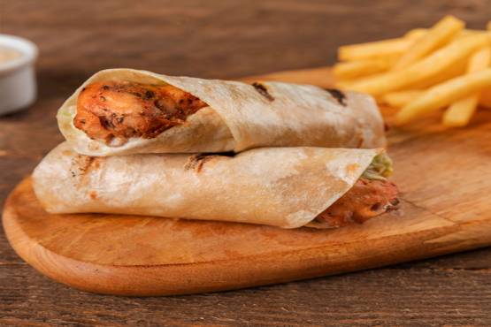 Chicken Tikka Roll with French Fries and Vegetable Raita