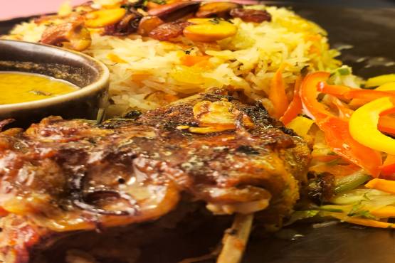 Mutton Bukhari Rice with Salsa and Green Salad