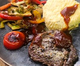Beef Grilled Steak with Sauteed Vegetables and Mash Potato